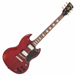 Vintage VS6 Icon, Relic Cherry Red SG model gitaar