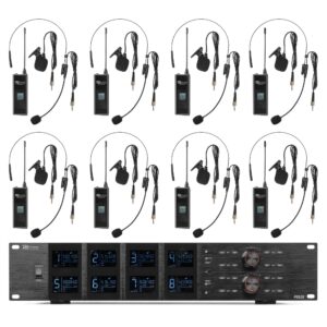 Power Dynamics PD528B Draadloos 8 Kanaals UHF Microfoon Systeem met Bodypacks, Headsets, Dasspeld Micr. Incl. Koffer