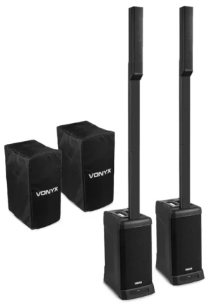 Vonyx VX820 All-In-One Stereo Portable Kolom PA Luidsprekersysteem Set met Ingebouwde Mixer, Bluetooth Incl. Beschermhoes