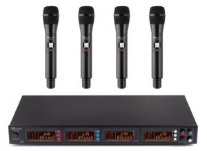 Power Dynamics 4 Kanaals Draadloos UHF Microfoonsysteem met 4 Microfoons